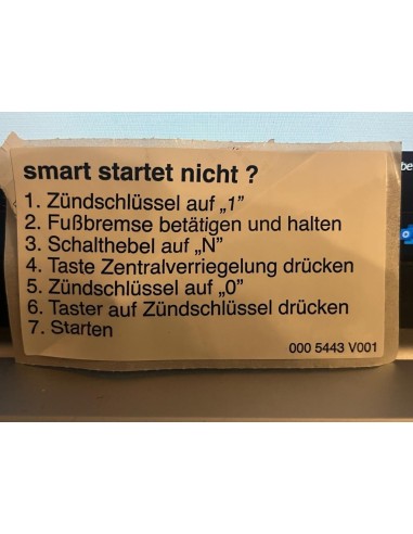 Nieuwe sticker IMMOBILIZER voor smart roadster 452 fortwo 450