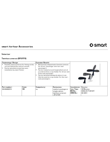 Apoyabrazos OEM Smart ForFour 454 Twinface A4546800019 ULTRA RARO