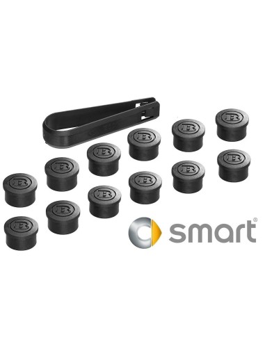 Brabus zwarte wielboutdoppen set van 12 geschikt voor Smart wielbout 15 mm