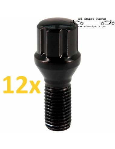 M12X1.5x24mm Black 6-spline Wheel Bolts set of 12 for Smart Roadster and ForTwo models