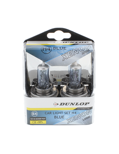 2 bombillas halógenas de xenón Dunlop H4, superbrillantes, luz blanca cálida, 12 V, 55 W