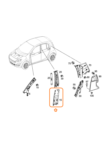 Cubierta del pilar B del Smart Forfour 454, izquierda o derecha