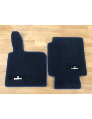 Tapis de sol d'origine BRABUS VELOURS Coutures bleues, lot de 2 - Smart fortwo 450 LHD