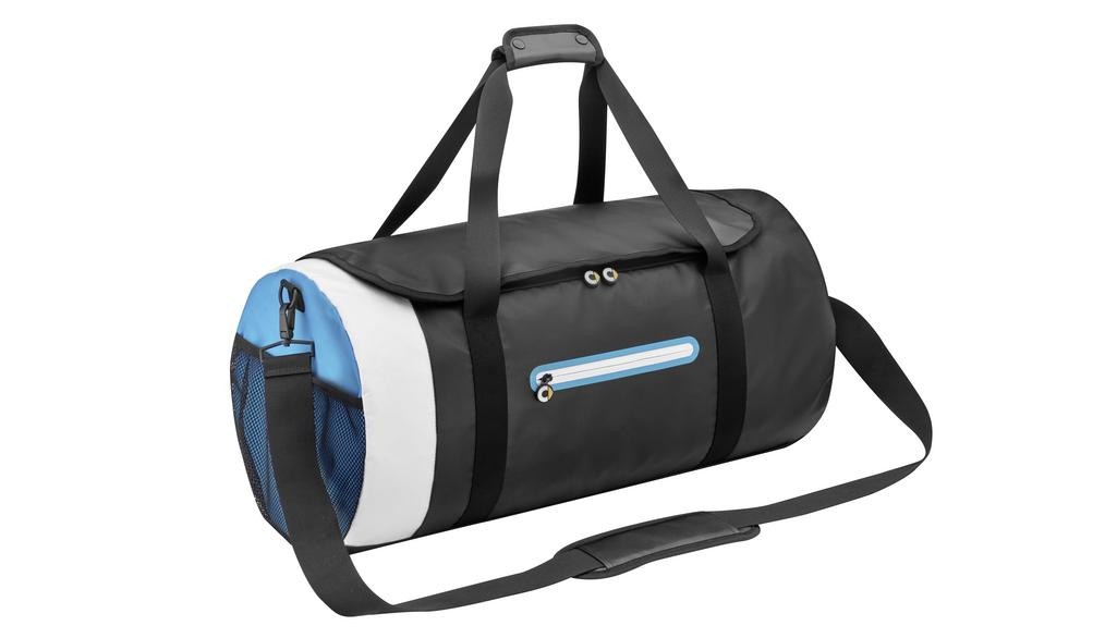 Holdall smart travel bag black white cyan blue polyester